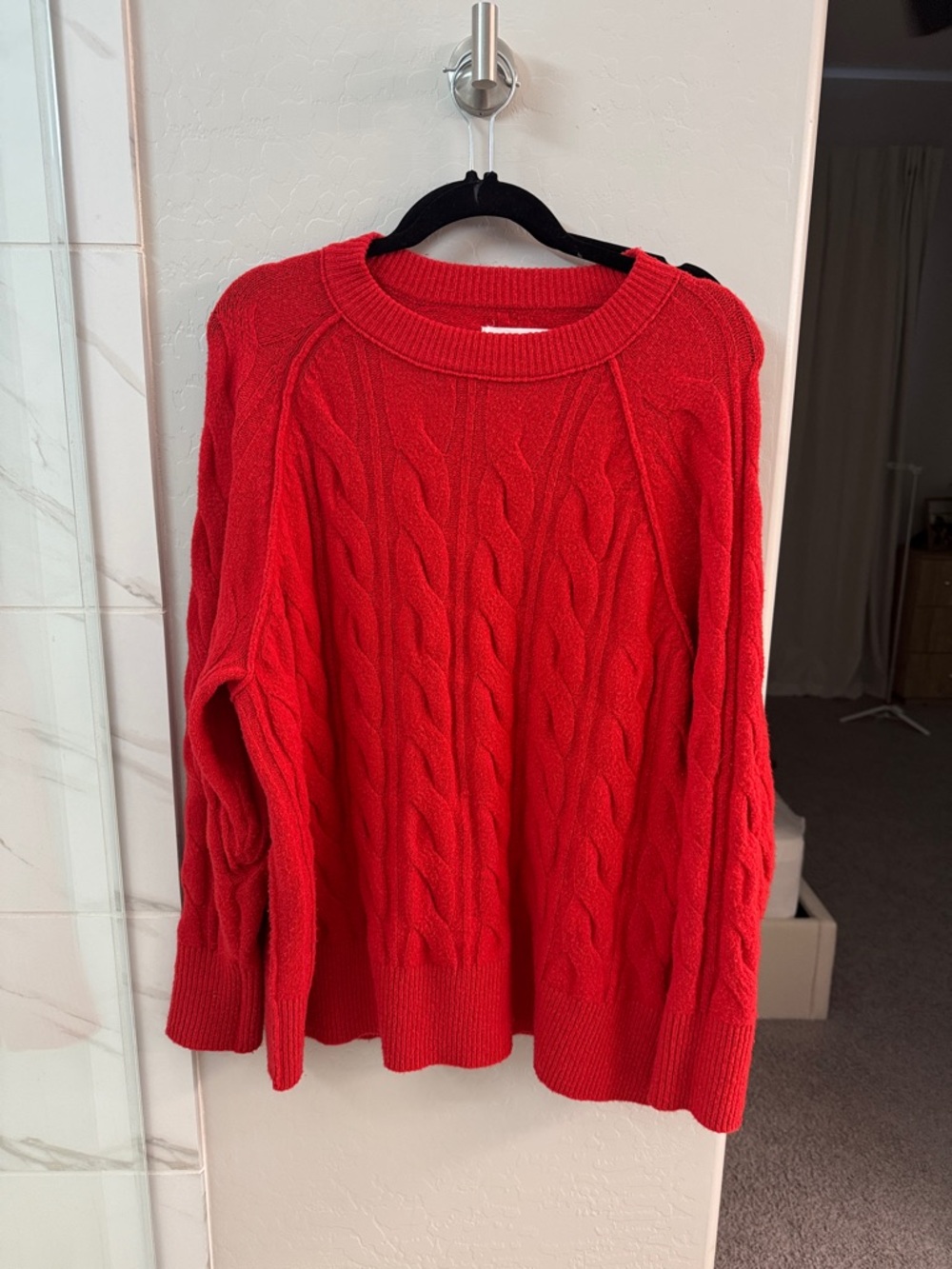 aerie Red Cable-Knit Crewneck Sweater